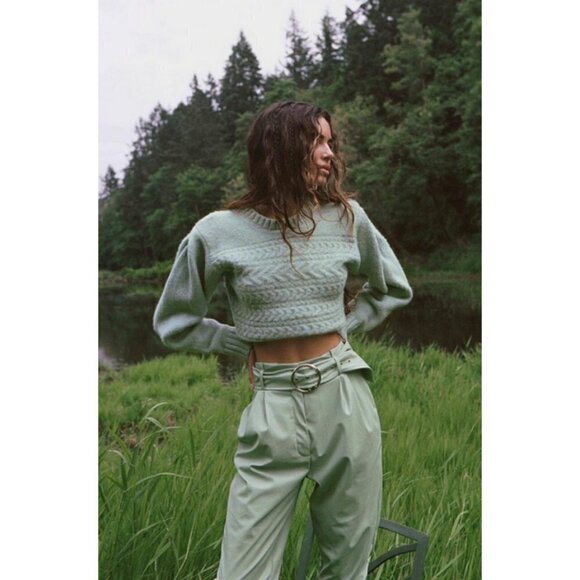 💕FOR LOVE & LEMONS💕 Dominique Shoulder Pad Sweater ~ Green Small S NWT - Picture 2 of 16